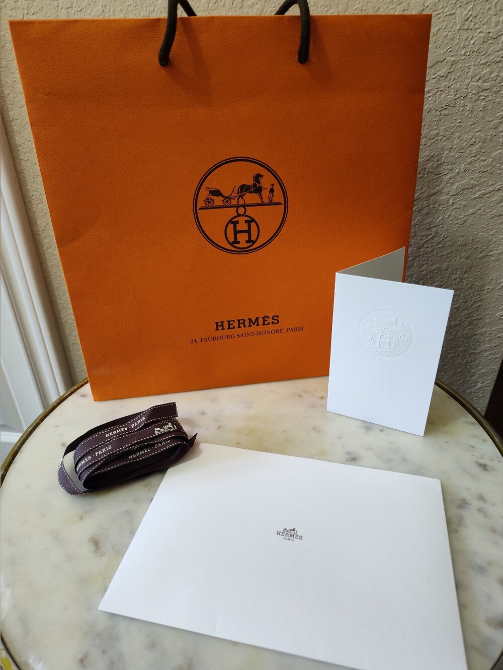 HERMÈS Large Boutique Shopping Bag Ribbon Card Envelope Receipt Sleeve Set